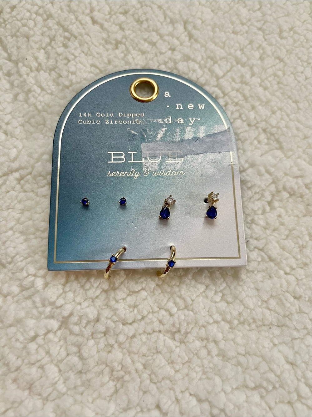 a new day Gold-Dipped Earrings Set with Blue Stones